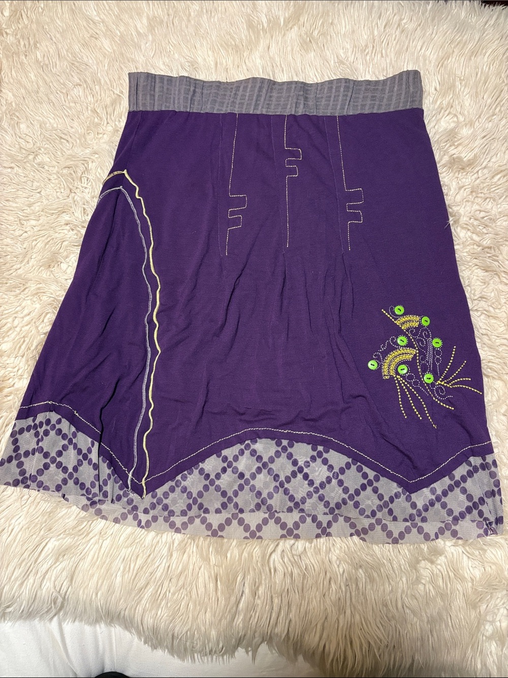 Purple A-Line Skirt with Green Embroidery